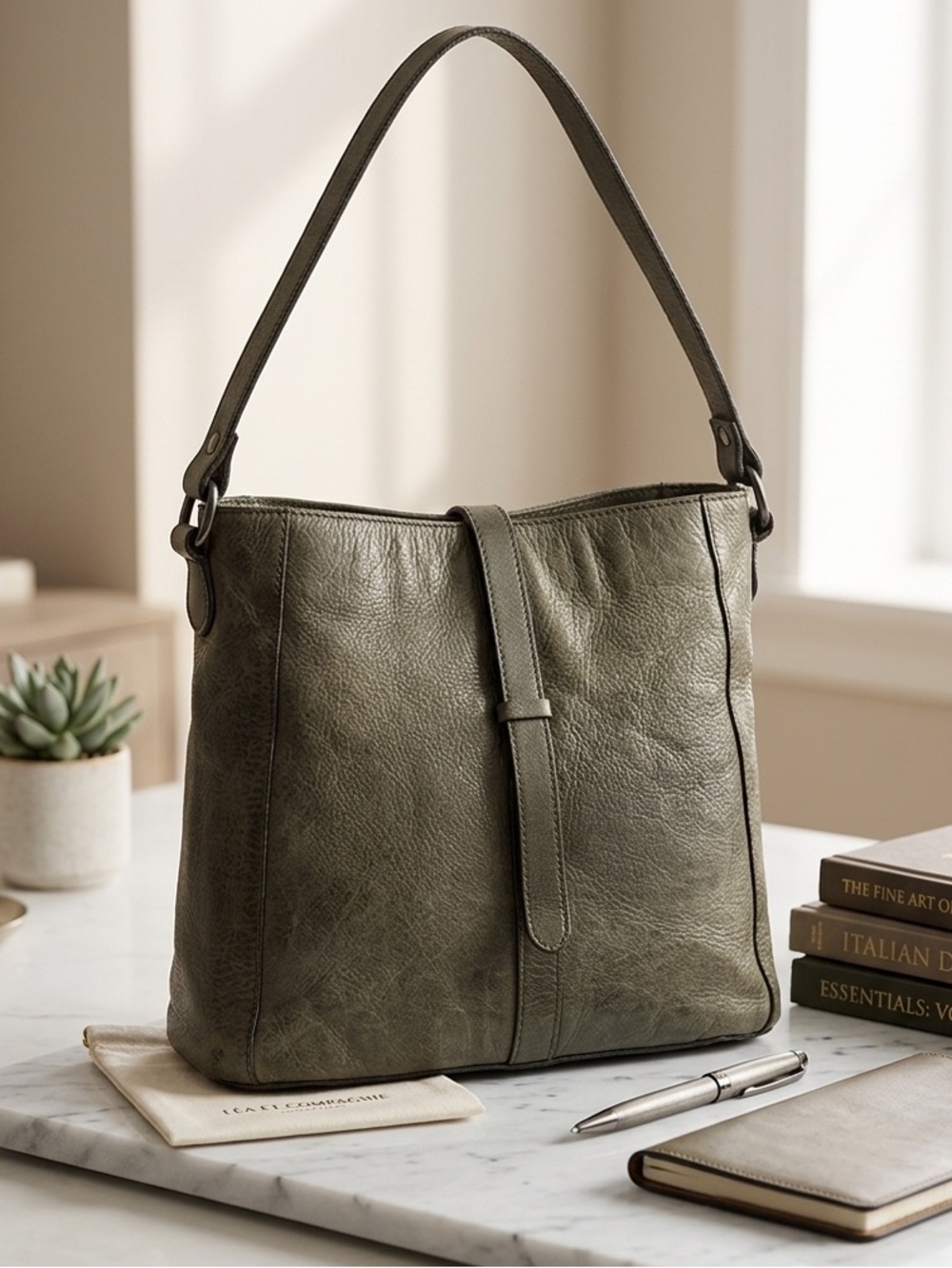 Gianni Conti Olive Green Leather Shoulder Bag